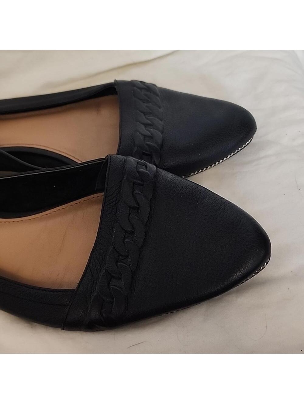 EUC Rachel Zoe black leather flats chain detail 10 - Picture 4 of 8